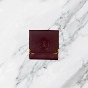 Cartier Burgundy Wine Leather Bifold Coin Purse Mini Wallet